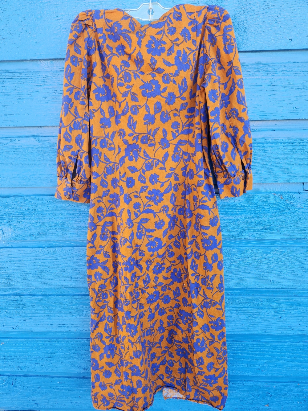 Zara Mustard Midi Dress with Blue Floral Print - Picture 10 of 11